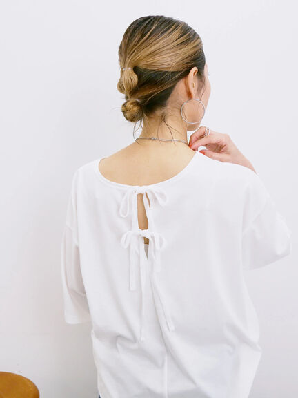 ◎【接触冷感】バックリボンTシャツ（オフホワイト/チャコールグレー/サックスブルー）｜Samansa Mos2 blue（サマンサモスモス ブルー）通販