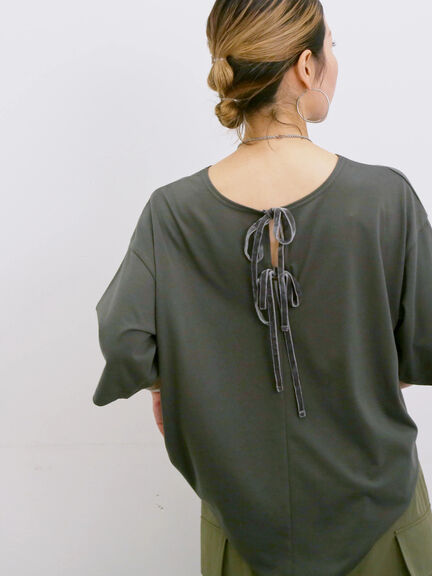 ◎【接触冷感】バックリボンTシャツ（オフホワイト/チャコールグレー/サックスブルー）｜Samansa Mos2 blue（サマンサモスモス ブルー）通販