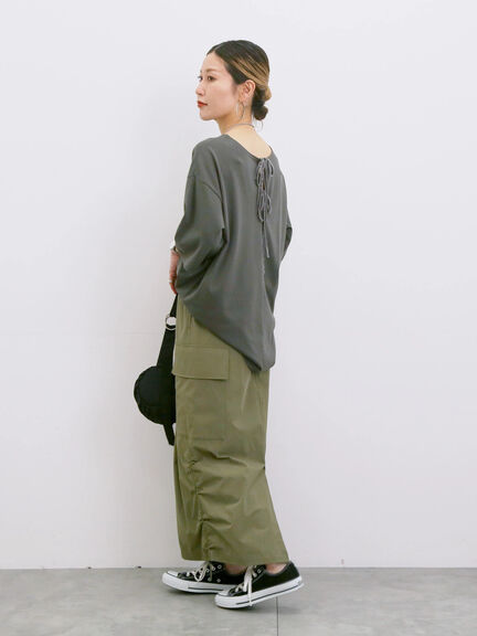 ◎【接触冷感】バックリボンTシャツ（オフホワイト/チャコールグレー/サックスブルー）｜Samansa Mos2 blue（サマンサモスモス ブルー）通販