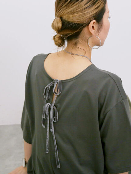 ◎【接触冷感】バックリボンTシャツ（オフホワイト/チャコールグレー/サックスブルー）｜Samansa Mos2 blue（サマンサモスモス ブルー）通販