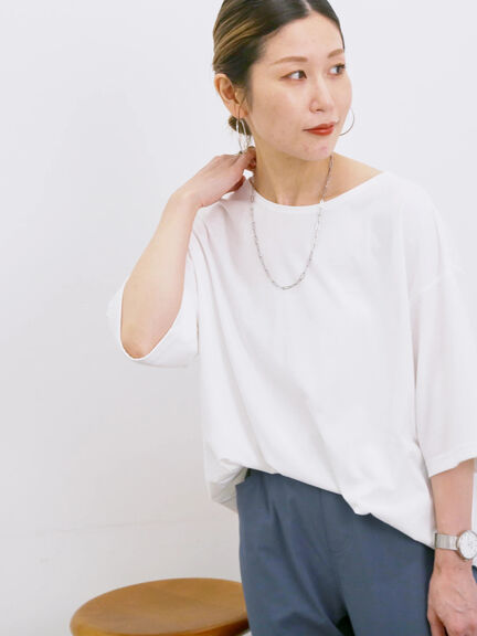 ◎【接触冷感】バックリボンTシャツ（オフホワイト/チャコールグレー/サックスブルー）｜Samansa Mos2 blue（サマンサモスモス ブルー）通販