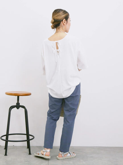 ◎【接触冷感】バックリボンTシャツ（オフホワイト/チャコールグレー/サックスブルー）｜Samansa Mos2 blue（サマンサモスモス ブルー）通販