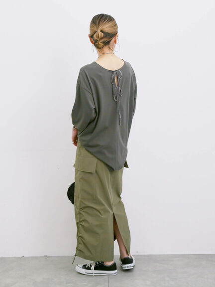 ◎【接触冷感】バックリボンTシャツ（オフホワイト/チャコールグレー/サックスブルー）｜Samansa Mos2 blue（サマンサモスモス ブルー）通販