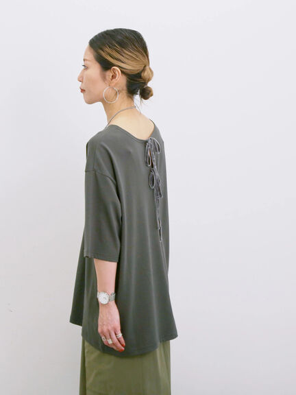 ◎【接触冷感】バックリボンTシャツ（オフホワイト/チャコールグレー/サックスブルー）｜Samansa Mos2 blue（サマンサモスモス ブルー）通販