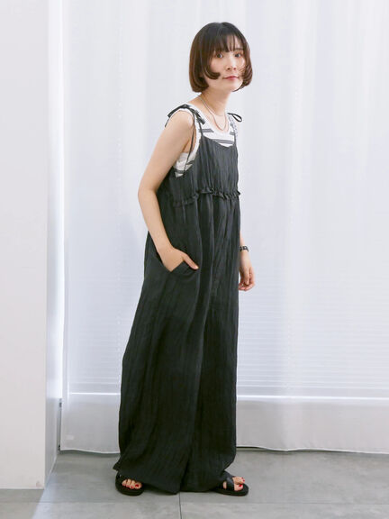 ◎ワッシャーフリルボリュームサロペット（ブラック/ブラウン/ネイビー）｜Samansa Mos2 blue（サマンサモスモス ブルー）通販
