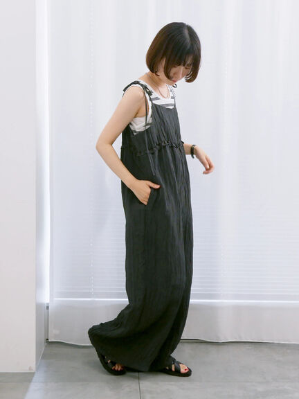 ◎ワッシャーフリルボリュームサロペット（ブラック/ブラウン/ネイビー）｜Samansa Mos2 blue（サマンサモスモス ブルー）通販