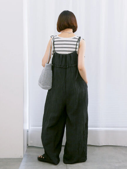 ◎ワッシャーフリルボリュームサロペット（ブラック/ブラウン/ネイビー）｜Samansa Mos2 blue（サマンサモスモス ブルー）通販
