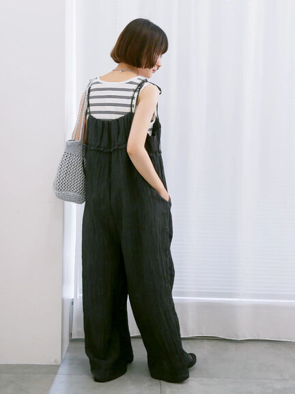 ◎ワッシャーフリルボリュームサロペット（ブラック/ブラウン/ネイビー）｜Samansa Mos2 blue（サマンサモスモス ブルー）通販