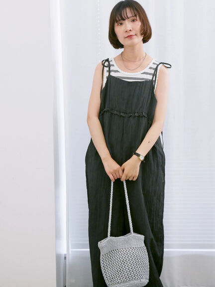 ◎ワッシャーフリルボリュームサロペット（ブラック/ブラウン/ネイビー）｜Samansa Mos2 blue（サマンサモスモス ブルー）通販