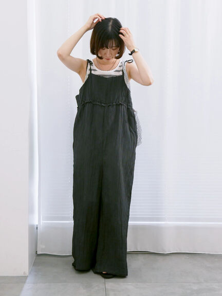 ◎ワッシャーフリルボリュームサロペット（ブラック/ブラウン/ネイビー）｜Samansa Mos2 blue（サマンサモスモス ブルー）通販