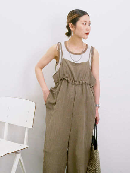 ◎ワッシャーフリルボリュームサロペット（ブラック/ブラウン/ネイビー）｜Samansa Mos2 blue（サマンサモスモス ブルー）通販