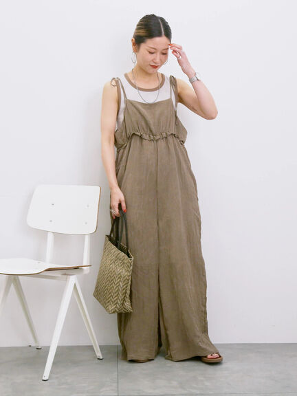 ◎ワッシャーフリルボリュームサロペット（ブラック/ブラウン/ネイビー）｜Samansa Mos2 blue（サマンサモスモス ブルー）通販