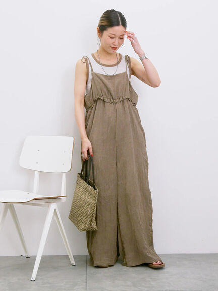 ◎ワッシャーフリルボリュームサロペット（ブラック/ブラウン/ネイビー）｜Samansa Mos2 blue（サマンサモスモス ブルー）通販