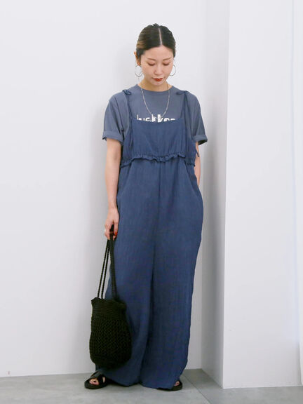 ◎ワッシャーフリルボリュームサロペット（ブラック/ブラウン/ネイビー）｜Samansa Mos2 blue（サマンサモスモス ブルー）通販