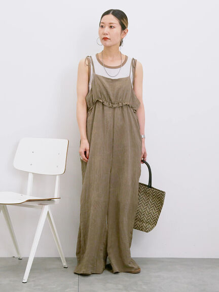◎ワッシャーフリルボリュームサロペット（ブラック/ブラウン/ネイビー）｜Samansa Mos2 blue（サマンサモスモス ブルー）通販