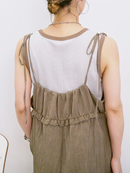 ◎ワッシャーフリルボリュームサロペット（ブラック/ブラウン/ネイビー）｜Samansa Mos2 blue（サマンサモスモス ブルー）通販
