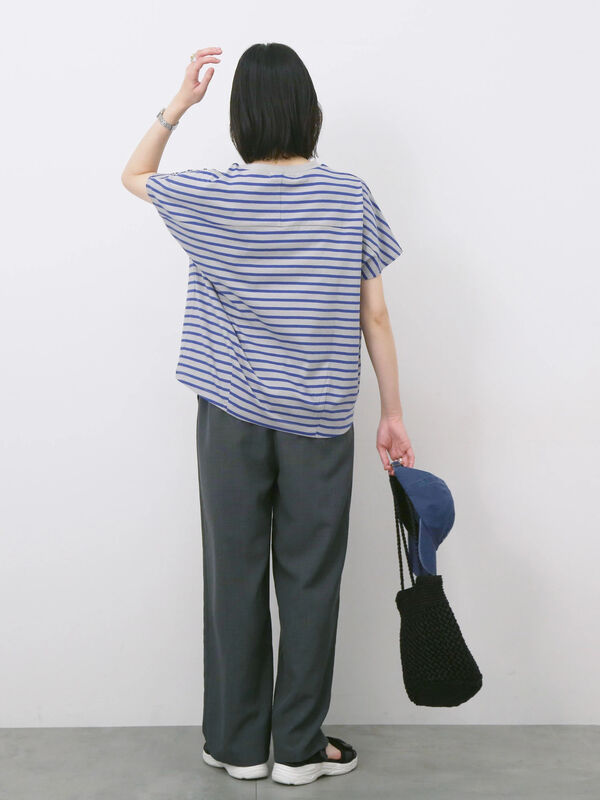 セール】 リネンタッチイージーパンツ（チャコールグレー/オレンジ