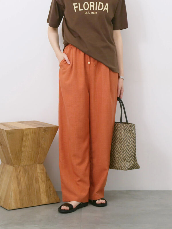 セール】 リネンタッチイージーパンツ（チャコールグレー/オレンジ