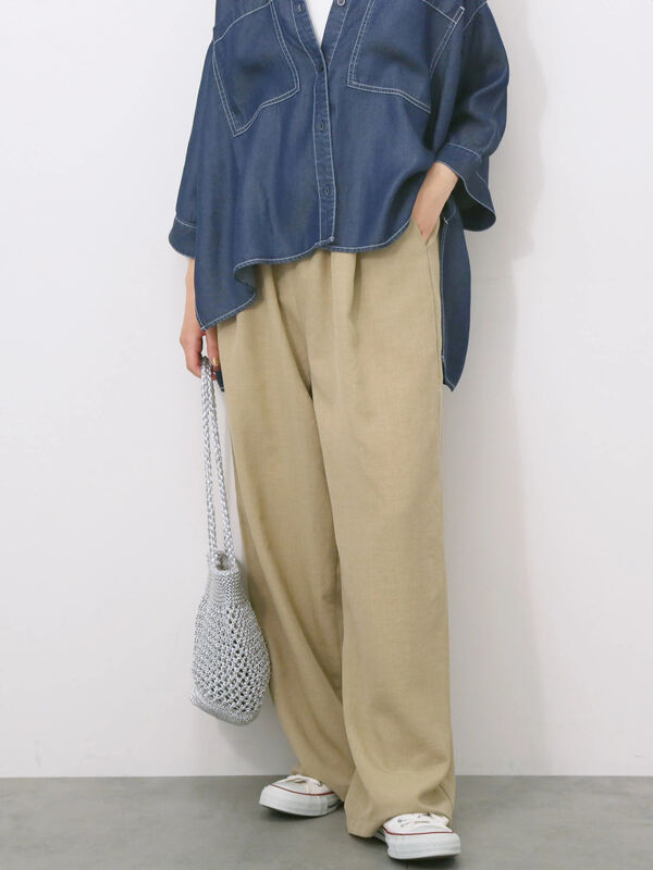 セール】 リネンタッチイージーパンツ（チャコールグレー/オレンジ