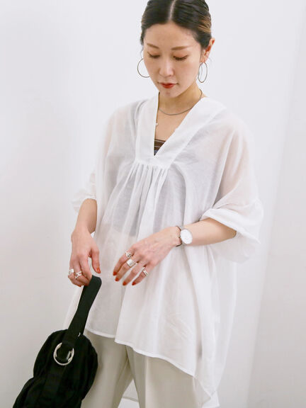 ◎シフォンタックブラウス（オフホワイト/ブラック/ブルー）｜Samansa Mos2 blue（サマンサモスモス ブルー）通販