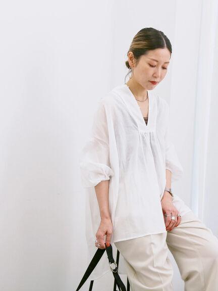 ◎シフォンタックブラウス（オフホワイト/ブラック/ブルー）｜Samansa Mos2 blue（サマンサモスモス ブルー）通販