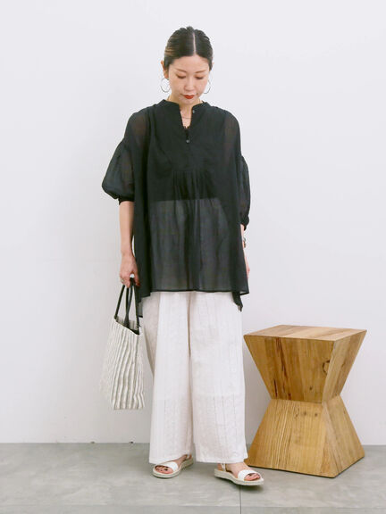 ◎シフォンタックブラウス（オフホワイト/ブラック/ブルー）｜Samansa Mos2 blue（サマンサモスモス ブルー）通販