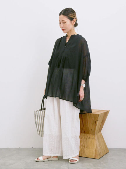◎シフォンタックブラウス（オフホワイト/ブラック/ブルー）｜Samansa Mos2 blue（サマンサモスモス ブルー）通販