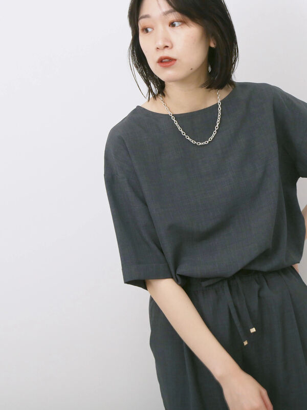 リネンタッチワイドブラウス（チャコールグレー）｜Samansa Mos2 blue（サマンサモスモス ブルー）通販