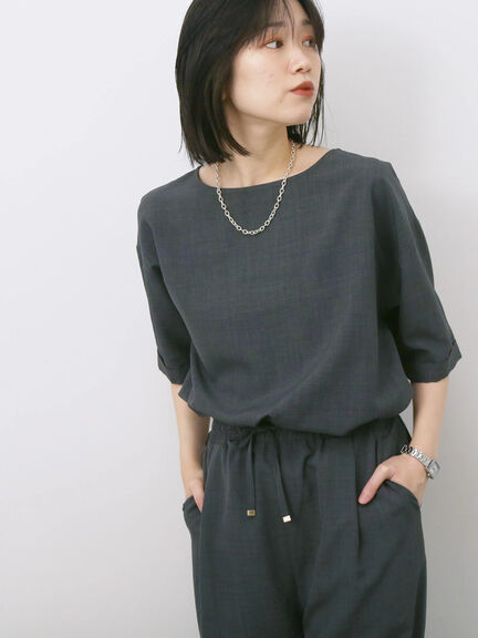 リネンタッチワイドブラウス（チャコールグレー/オレンジ/イエロー）｜Samansa Mos2 blue（サマンサモスモス ブルー）通販
