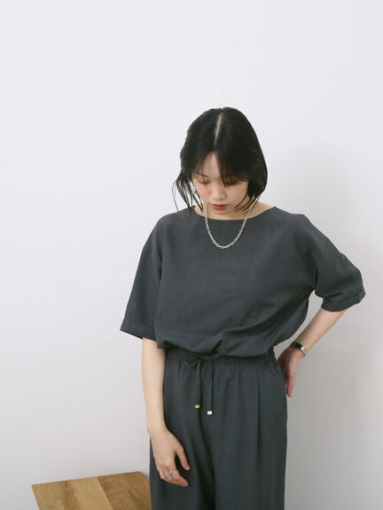 リネンタッチワイドブラウス（チャコールグレー/オレンジ/イエロー）｜Samansa Mos2 blue（サマンサモスモス ブルー）通販