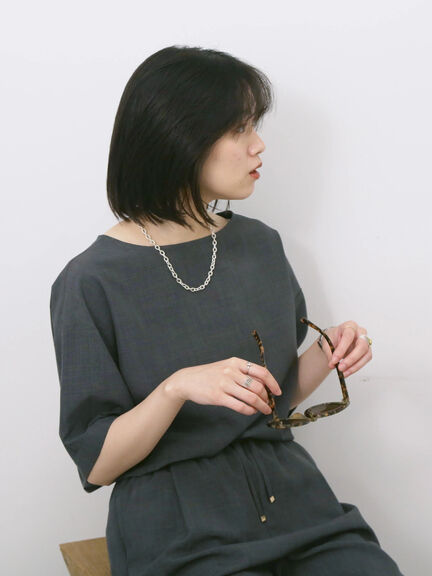 リネンタッチワイドブラウス（チャコールグレー/オレンジ/イエロー）｜Samansa Mos2 blue（サマンサモスモス ブルー）通販