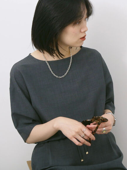 リネンタッチワイドブラウス（チャコールグレー/オレンジ/イエロー）｜Samansa Mos2 blue（サマンサモスモス ブルー）通販