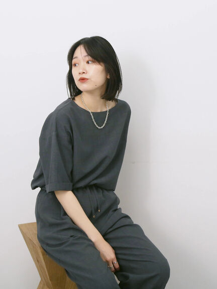 リネンタッチワイドブラウス（チャコールグレー/オレンジ/イエロー）｜Samansa Mos2 blue（サマンサモスモス ブルー）通販