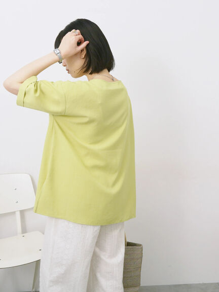 リネンタッチワイドブラウス（チャコールグレー/オレンジ/イエロー）｜Samansa Mos2 blue（サマンサモスモス ブルー）通販