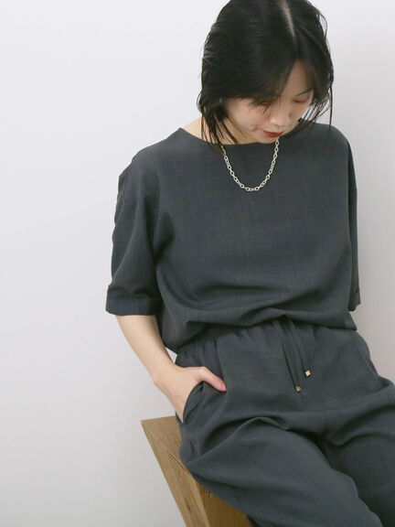 リネンタッチワイドブラウス（チャコールグレー/オレンジ/イエロー）｜Samansa Mos2 blue（サマンサモスモス ブルー）通販