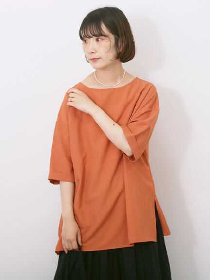 リネンタッチワイドブラウス（チャコールグレー/オレンジ/イエロー）｜Samansa Mos2 blue（サマンサモスモス ブルー）通販