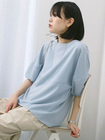 リネンタッチバルーンスリーブブラウス（ピンク/サックスブルー/キナリ）｜Samansa Mos2 blue（サマンサモスモス ブルー）通販