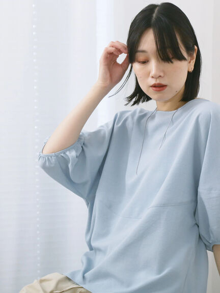 リネンタッチバルーンスリーブブラウス（ピンク/サックスブルー/キナリ）｜Samansa Mos2 blue（サマンサモスモス ブルー）通販