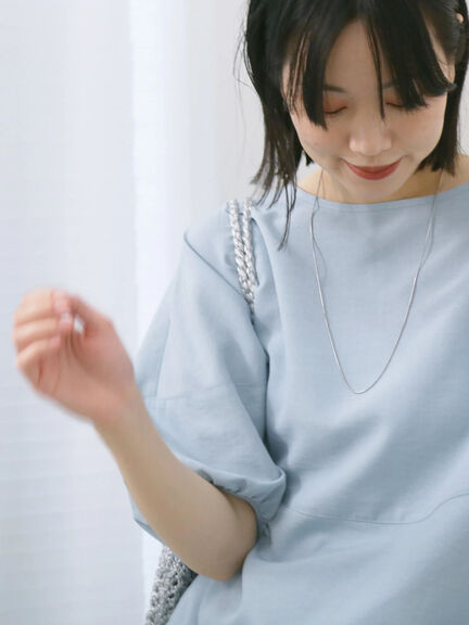 リネンタッチバルーンスリーブブラウス（ピンク/サックスブルー/キナリ）｜Samansa Mos2 blue（サマンサモスモス ブルー）通販