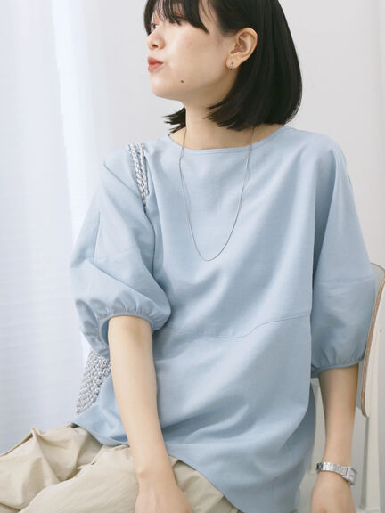 リネンタッチバルーンスリーブブラウス（ピンク/サックスブルー/キナリ）｜Samansa Mos2 blue（サマンサモスモス ブルー）通販