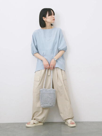 リネンタッチバルーンスリーブブラウス（ピンク/サックスブルー/キナリ）｜Samansa Mos2 blue（サマンサモスモス ブルー）通販