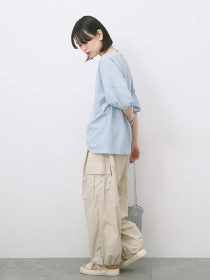 リネンタッチバルーンスリーブブラウス（ピンク/サックスブルー/キナリ）｜Samansa Mos2 blue（サマンサモスモス ブルー）通販