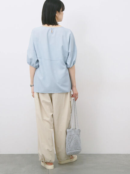 リネンタッチバルーンスリーブブラウス（ピンク/サックスブルー/キナリ）｜Samansa Mos2 blue（サマンサモスモス ブルー）通販