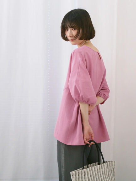 リネンタッチバルーンスリーブブラウス（ピンク/サックスブルー/キナリ）｜Samansa Mos2 blue（サマンサモスモス ブルー）通販