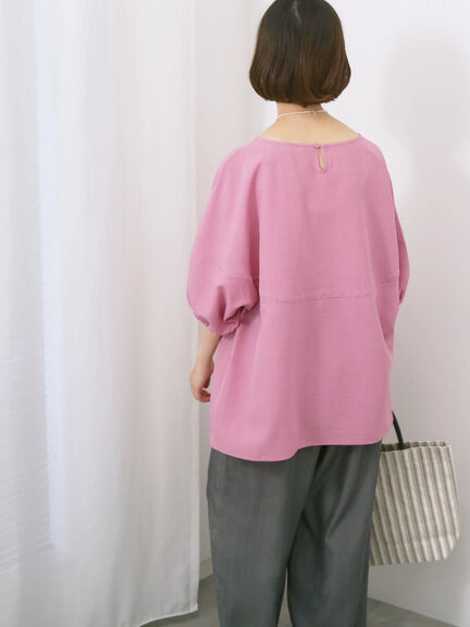 リネンタッチバルーンスリーブブラウス（ピンク/サックスブルー/キナリ）｜Samansa Mos2 blue（サマンサモスモス ブルー）通販