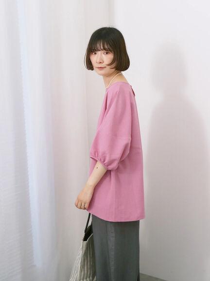 リネンタッチバルーンスリーブブラウス（ピンク/サックスブルー/キナリ）｜Samansa Mos2 blue（サマンサモスモス ブルー）通販