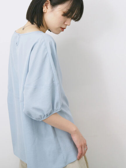 リネンタッチバルーンスリーブブラウス（ピンク/サックスブルー/キナリ）｜Samansa Mos2 blue（サマンサモスモス ブルー）通販