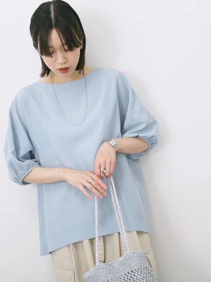 リネンタッチバルーンスリーブブラウス（ピンク/サックスブルー/キナリ）｜Samansa Mos2 blue（サマンサモスモス ブルー）通販