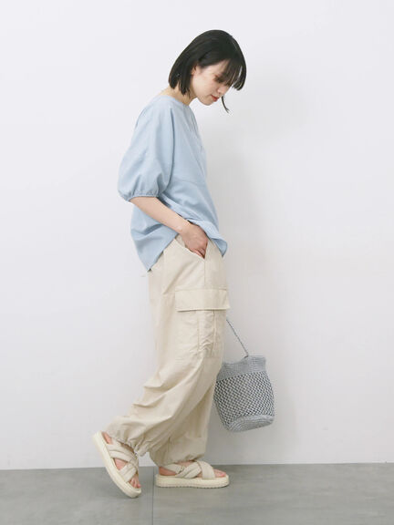 リネンタッチバルーンスリーブブラウス（ピンク/サックスブルー/キナリ）｜Samansa Mos2 blue（サマンサモスモス ブルー）通販