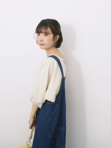 リネンタッチバルーンスリーブブラウス（ピンク/サックスブルー/キナリ）｜Samansa Mos2 blue（サマンサモスモス ブルー）通販